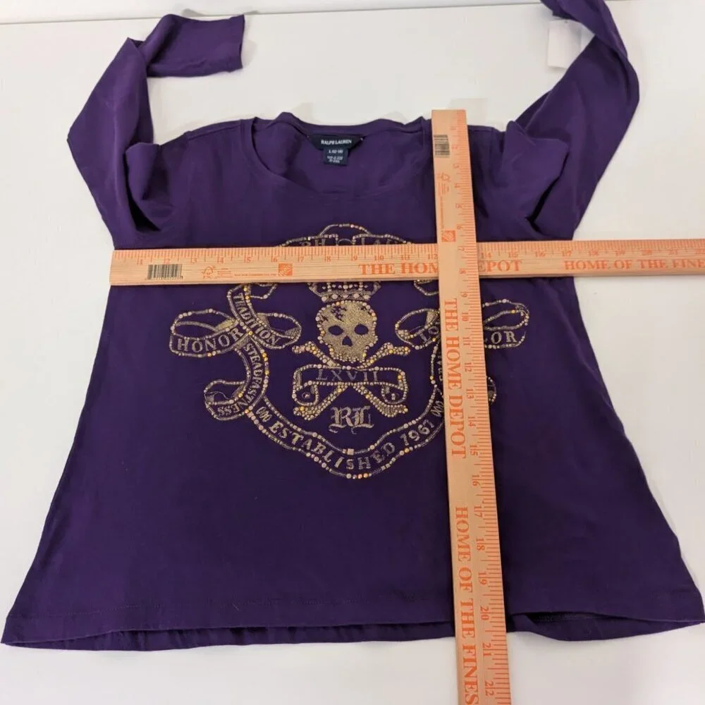 NEW Ralph Lauren Skull Crown T Shirt Girls Size Large Purple Bedazzled Cotton
